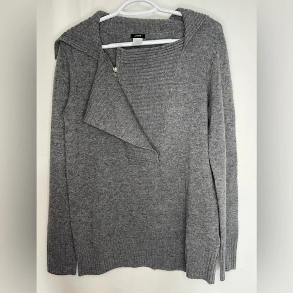 NWT J. Crew WOOL CASHMERE Blend‎ Asymmetrical Ruffle Zip Pullover Sweater MEDIUM